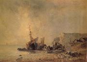 Richard Parkes Bonington Boats on the Shore of Normandy painting